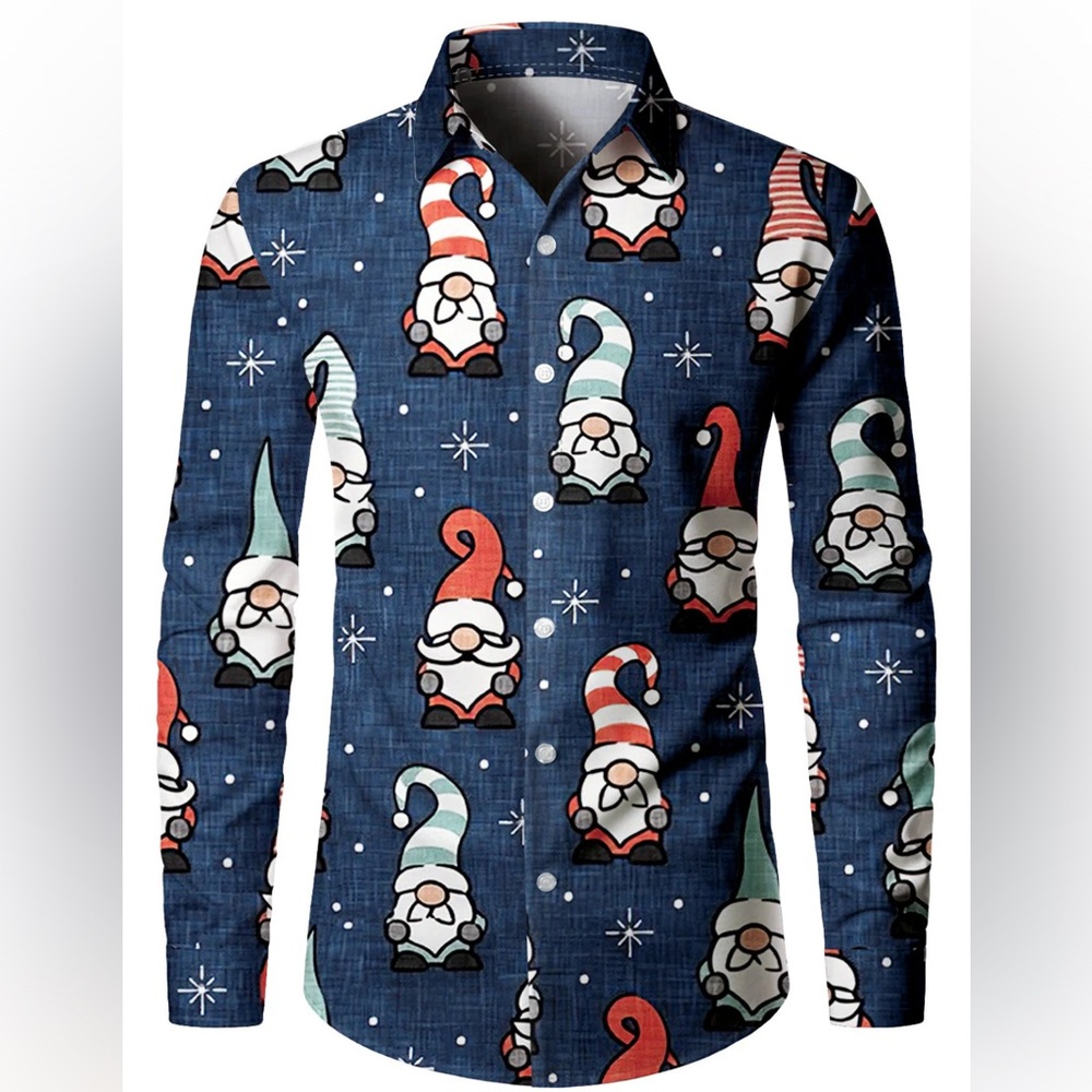 Festive Gnome Print Men's Shirt 100% cotton